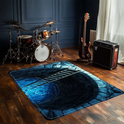 Mysterious Blue Ladder Rug for Modern Homes | Abstract Art Floor Decor | Unique Living Room Area Rugs Skid resistant carpet