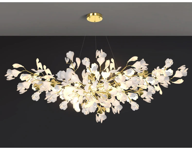 Modern Ceramics Chandeliers Home Ginkgo Biloba Decoration Villa Living Room Lighting Pendant Lamps Indoor Hanging Lights Fixture