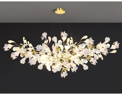 Modern Ceramics Chandeliers Home Ginkgo Biloba Decoration Villa Living Room Lighting Pendant Lamps Indoor Hanging Lights Fixture