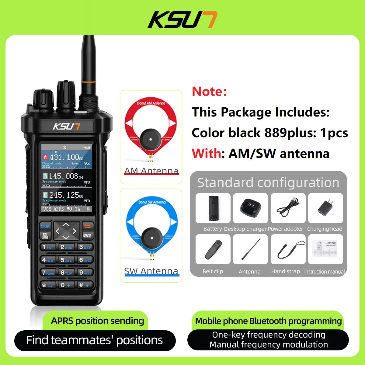 Professional Long Range Walkie Talkie GPS APRS Radio Shortwave Portable VHF UHF Communicate Transceiver Wireless Device 889plus
