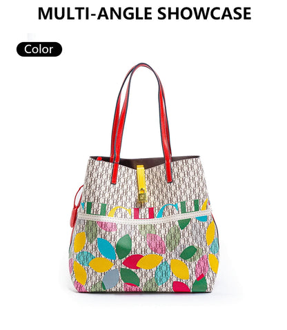 CH Tote Bag for Women Two Tone PU Leather Large Capacity Shoulder Handbag Luxury Ladies Commute Shopping Shopper Bag