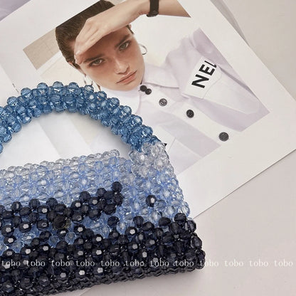 Gradient Blue Beaded Own Design Tote Bags for Women Customized Color Fashion Handbags for 2022 Chain Handle Clutch Evening Bag