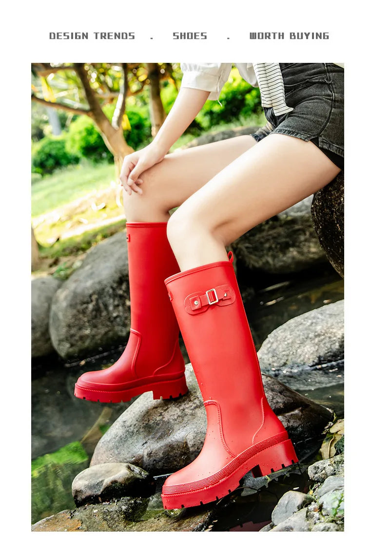 2026 Fashion Ladies High Top Waterproof Rain Boots Non-slip Wear-resistant Rubber Boots Outdoor Long Tube Rain Shoes For Women