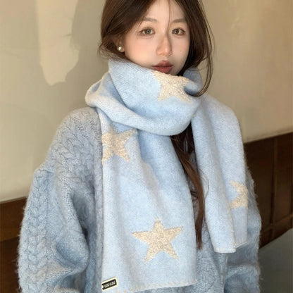 Women's Scarves Korean Star Sweet Kawaii Thickened Warm High Quality Shawl For Girl Versatile Cute Preppy Style Scarf Winter