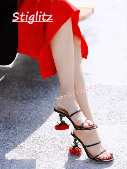 Rose High Heel Slippers 2024 Luxury Round Toe Solid footwear Elegant Comfortabl Outsize Casual Shoes