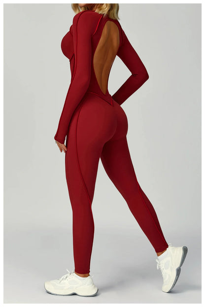 Sexy Hollow Back Long Sleeve Yoga Jumpsuit Women Quick Dry One-piece Yoga Suit Gym Training Leggings Playsuit Slim Fit Bodysuits