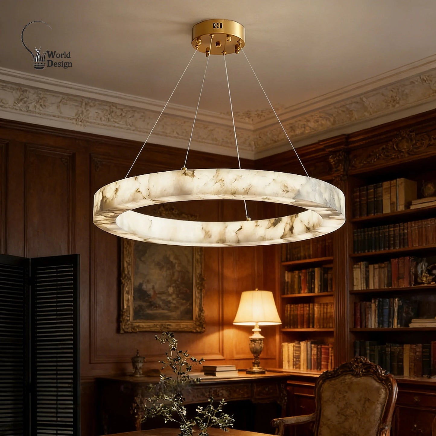 Round Faux Marble Chandelier Lights for Living Room Dining Room Resin Marble-effect Hanging Pendant Lamp Ring for High Ceiling
