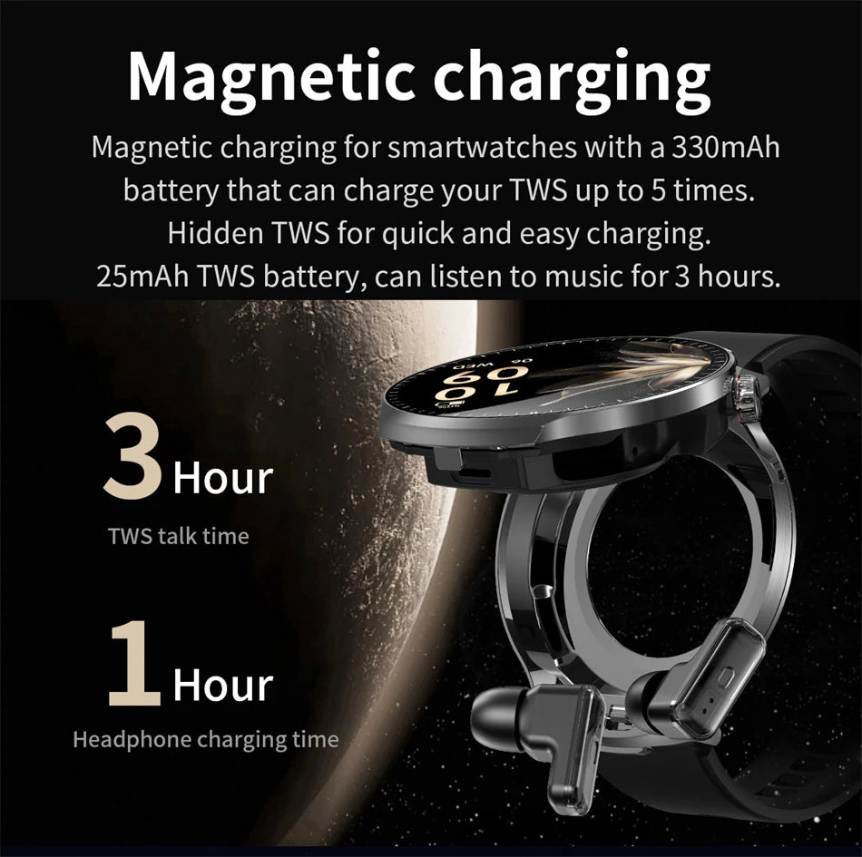 2026 New TWS 2 in 1 Smart Watch with Earbuds Bluetooth Call Earphone Smartwatch Men Women Heart Rate Monitor Sport Music Watches