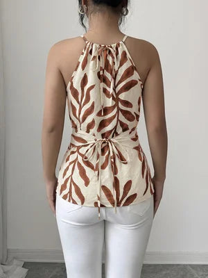 Women's Casual Cross Back Vest Plant Print Shoulder Bared Vest for Shopping Vacation Beach Travel Daily Casual Wear
