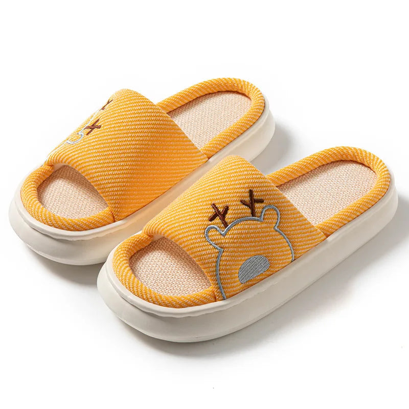 Linen Platform Women's Slippers Home Flats Summer Luxury Designer Woman Shoes New Open-Toe Casual Indoor Slides Non-Slip Unisex