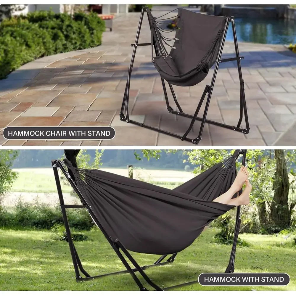 Portable Outdoor Hammock Swing Chair with Heavy Duty Stand, 480 lbs Capacity, Multifunctional, Gray