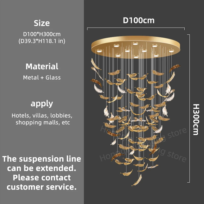 Modern Hotel Lobby Hanging Lamp Luxury Glass Led Chandeliers Customized Long Pendant Light Villa High Ceiling Chandelier Lustre