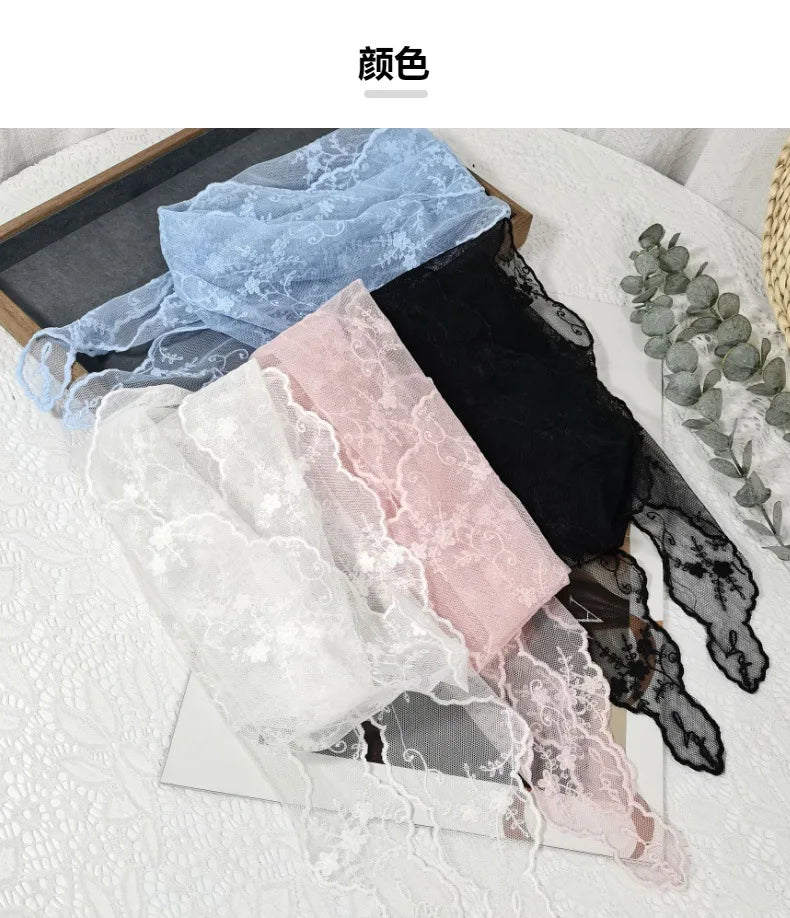 Lace Embroidered Silk Scarf Women's Long Neck Versatile Triangle Decorative Headscarf Korean Version Literary Yarn Shawl