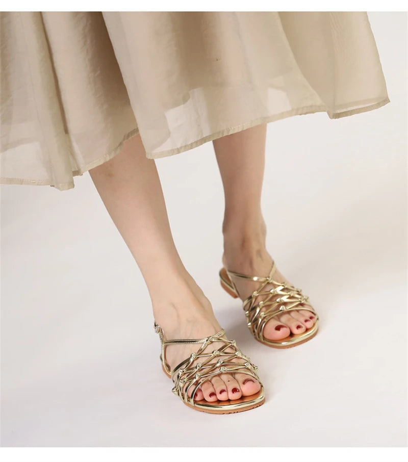 ZAROY Luxury Gold Gladiator Flat Sandals Woman Summer Narrow Band Open Toe Roman Shoes Casual Strap Sandalia Zapatos босон