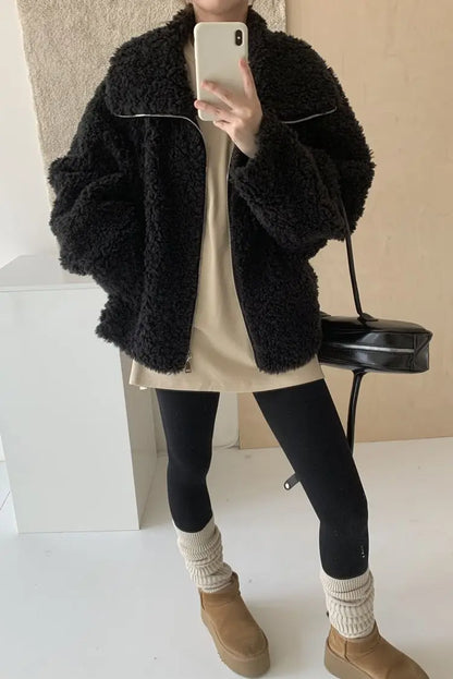 Fake Fleece Coat Women New Autumn Winter Casual Fleece-Lined Thickened Fur-Onepiece Coat Top