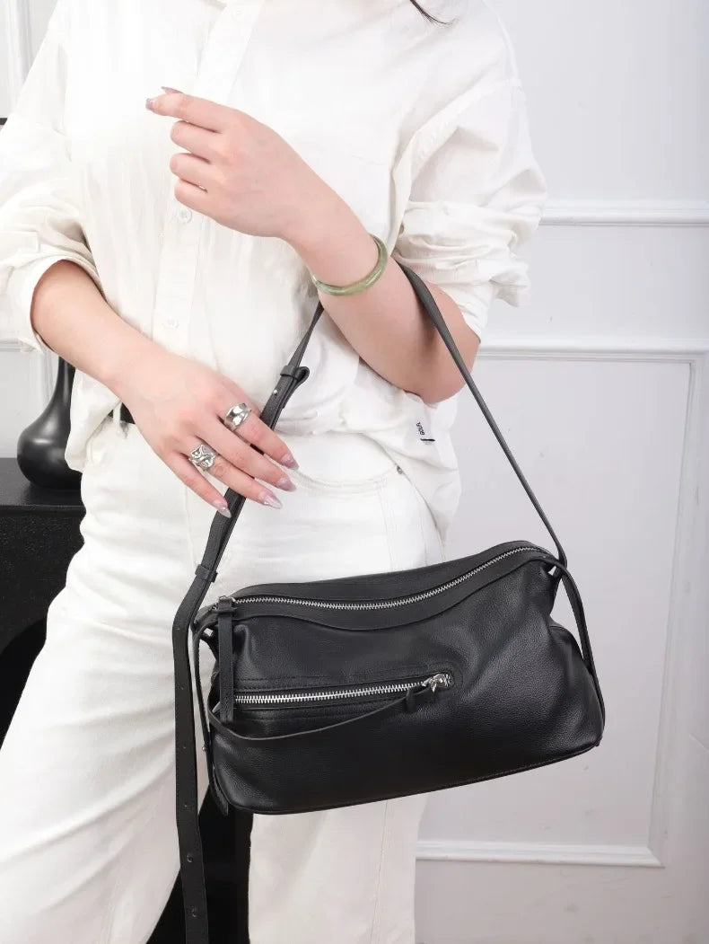 High Quality 2025 Luxury Cowhide Real Leather Crossbody Bowling Bag for Women - Ideal Commuter Bag & Ladies Gift