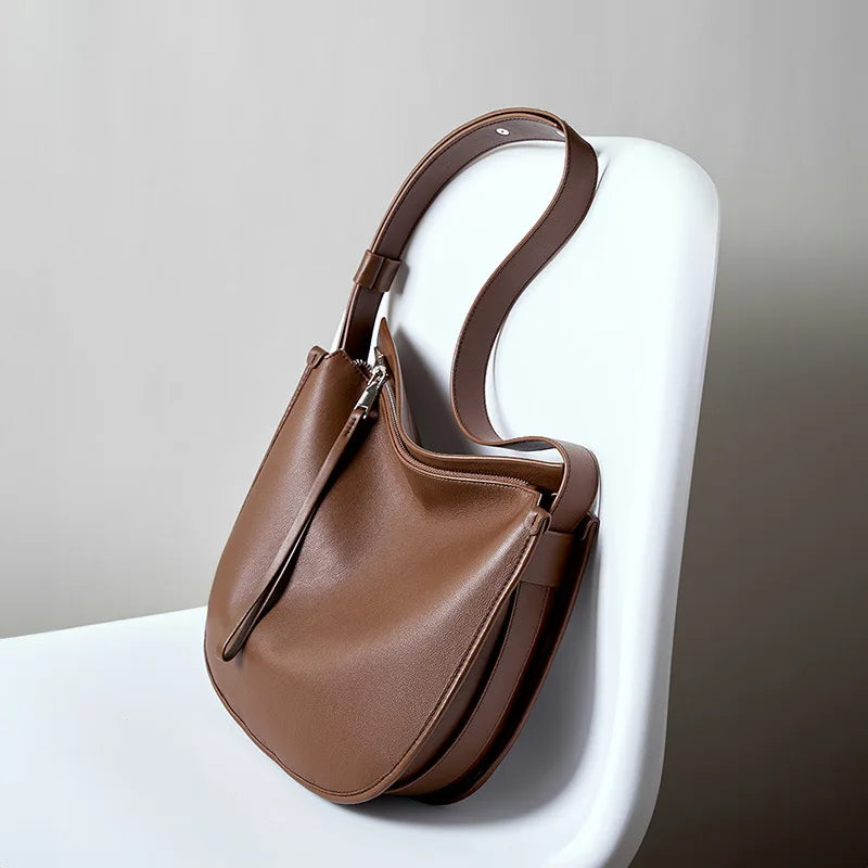 Women's Genuine Grade Cow Leather Bag Luxury Designer Ladies Shoulder Crossbody Purse Bag Female Cowhide Large Capacity Tote Bag