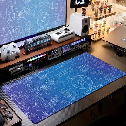 Engineer Mechanical Drawing Mousepad Black Large Mouse Pad HD XXL Minimalism Mousemat Rubber Carpet Desk Mat PC Gaming Accessory