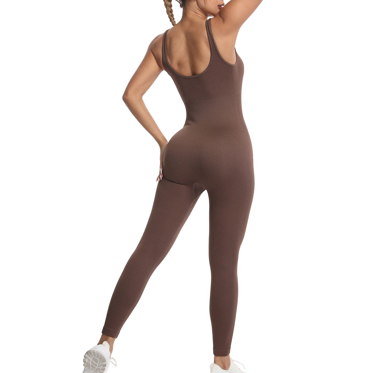 Women's Solid Color Threaded Vest Jumpsuit, Sports Fitness yoga Suit, Jumpsuit