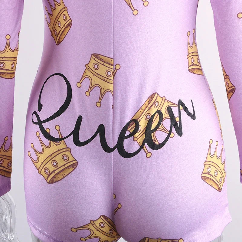 OMSJ Spring Fall Body Rompers 2025 New Women's Long Sleeve Jumpsuits Night Clubwear V-neck Letter Print Skinny Bandage Playsuits