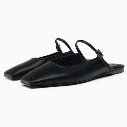 2025 Summer Mules Shoes for Women Luxury Slik Fashion Solid Square Toe Casual Lady Flat Sandals New Design Slingback Footwear