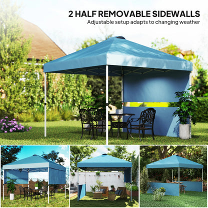 10' X 10' Pop up Canopy Tent with 2 Half Sidewalls, Sea Blue