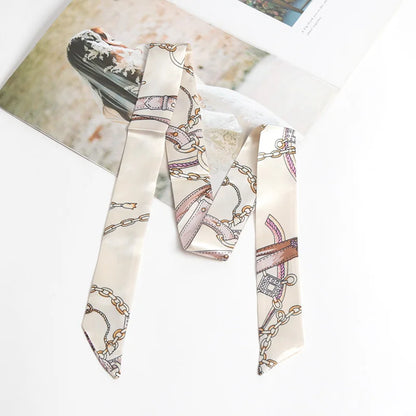 Women Print Flower Small Scarf Handle Bag Ribbons Fashion Head Scarf Small Long Skinny Scarves Headbands Tie Accessories