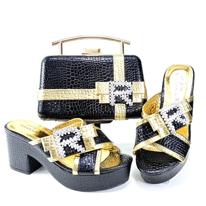 Doershow Italian Shoes And Bag Sets For Evening Party With Stones Italian Leather Handbags Match Bags!  SRT1-8