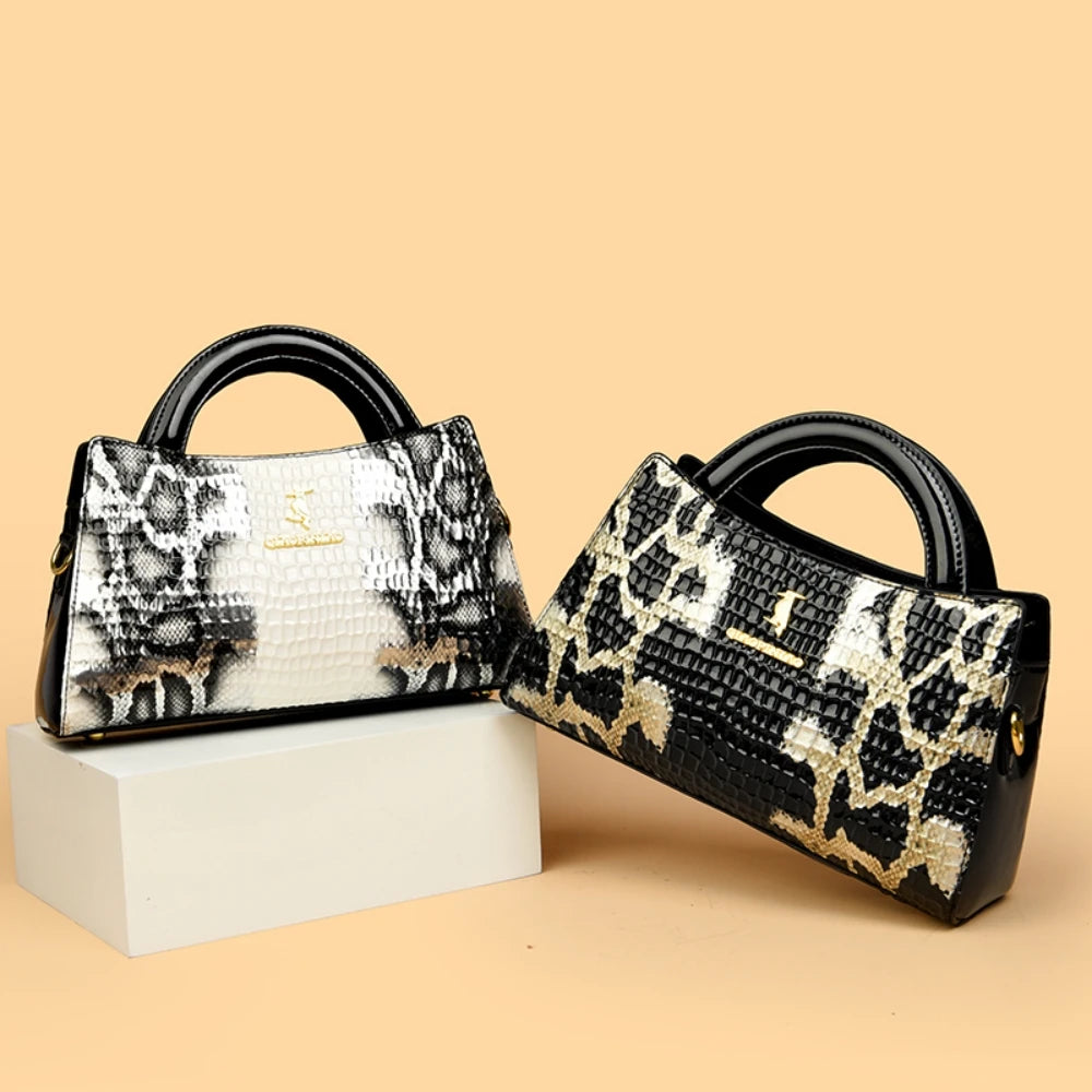 MOODS Designer Luxury Bags For Women Crocodile Pattern Top-handle Shell Bag With Snake Hardware Wild Shoulder Crossbody Handbags