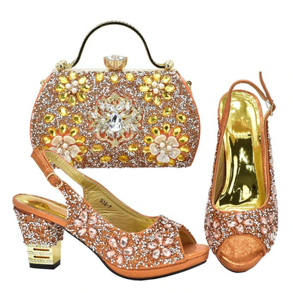 Nigerian Shoes and Matching Bags Sales in Women Matching Shoes and Bag Set for Party Rhinestone Wedding Shoes for Women Bride