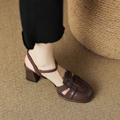 2026 New Size 34-43 Retro Genuine Leather Retro Sandals Woman Top Quality Ladies Buckle Summer Shoes Thick High Heels Sandals