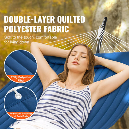 SucceBuy Two Person Hammock with Stand Included Double Hammock with Curved Spreader Bar and Detachable Pillow and Portable Bag