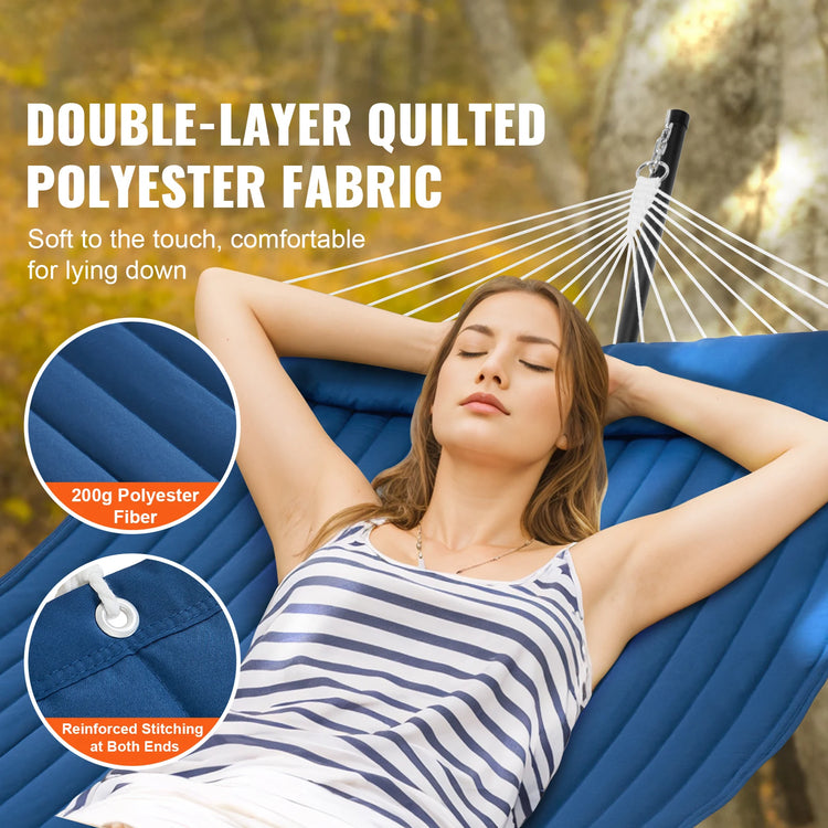 SucceBuy Two Person Hammock with Stand Included Double Hammock with Curved Spreader Bar and Detachable Pillow and Portable Bag