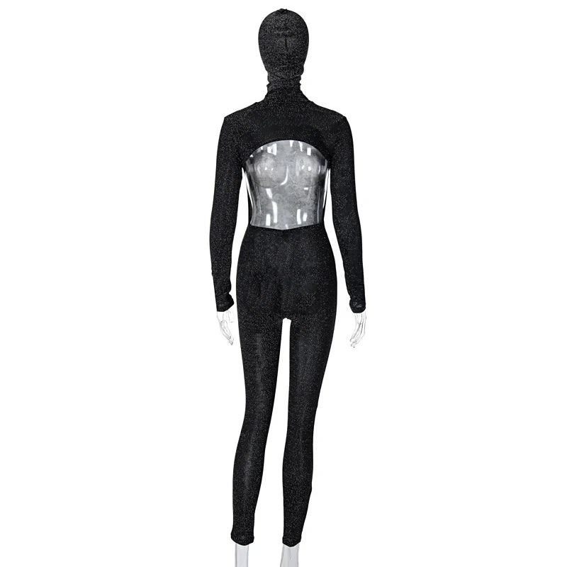 Women's Black Long Sleeve Backless Bodycon Jumpsuit Streetwear Romper Playsuit Solid Color Autumn Winter Fashion 2025