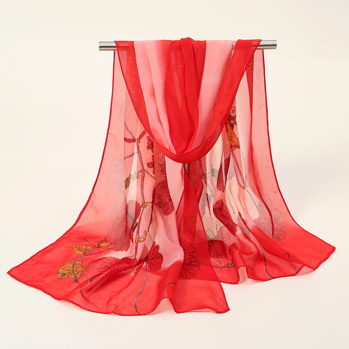 Summer Floral Printed Scarf Elegant Lightweight Chiffon Silk Shawls Travel Beach Sunscreen Towel Fashion Headband Turban