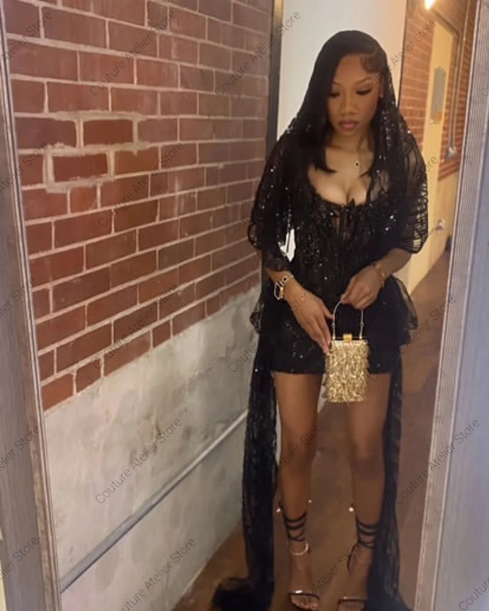Black Crystal Beaded Homecoming Prom Dress Mermaid Mini Cocktail Valentine's Day Birthday Dress Luxury 2026 Blackgirl Customized