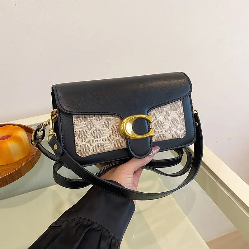 Luxury C Buckle Tabby Shoulder Bag Women Vintage Print Leather Underarm Bag 2 Removable Straps Crossbody Small Square Handbag La