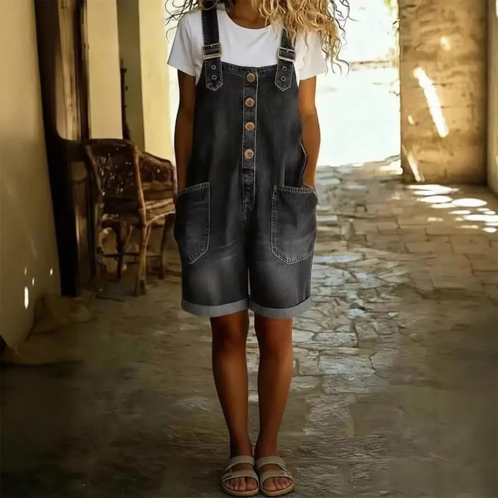 Fashion Denim Overalls for Women Loose Fit Classic Bib Casual Jean Stretchy Denim Overall Jumpsuit Tapered Leg Jean Pants