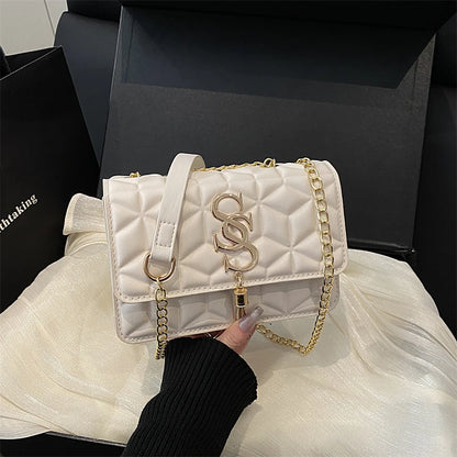 Light Luxury Trend Argyle Quilted Small Square Bag Metal Letter Tassel Flap Crossbody Bags Commuting Fashion Shoulder Bag