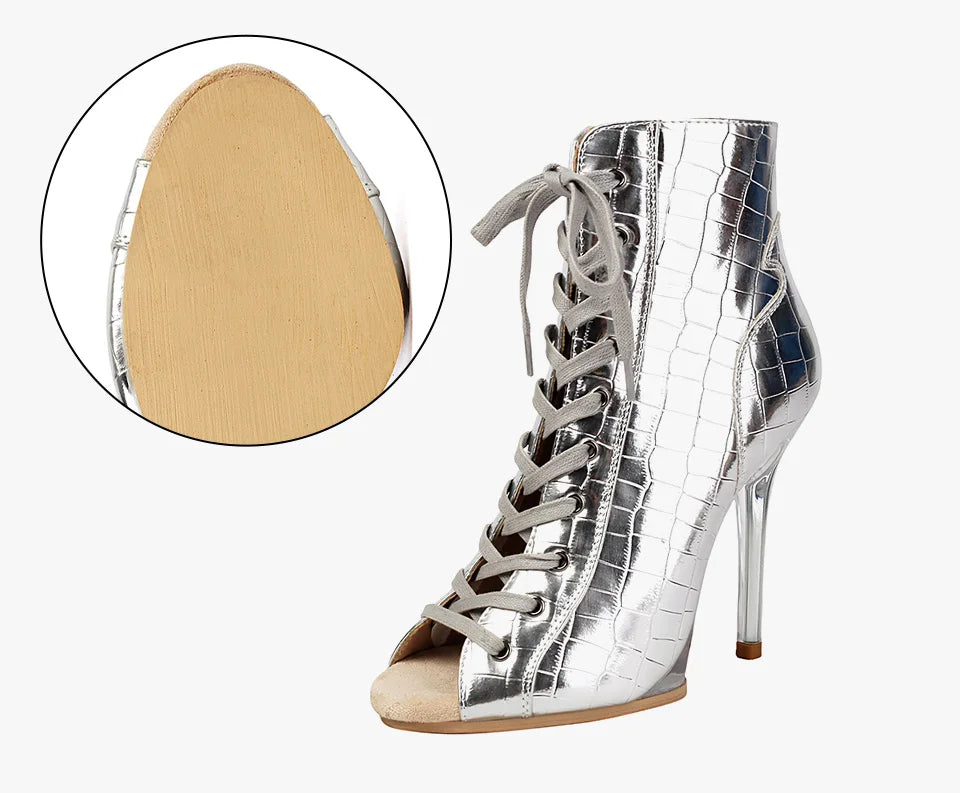 Women Sexy Platform Latin Dance Shoes Lace-up High Heels Dance Shoes Soft-soled Short Boots Jazz Dance Booties for Women 11.5cm