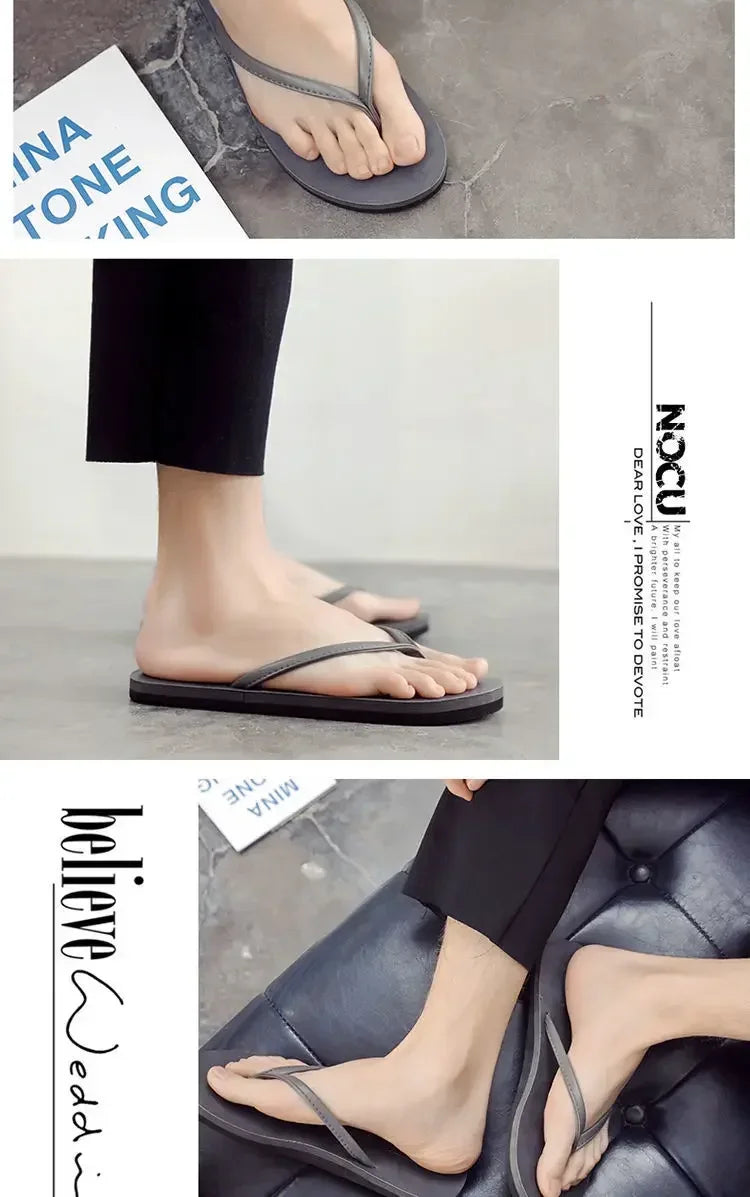 Men's anti slip flip flops, new couple's slippers for summer wear, durable leather, simple and fashionable beach shoes
