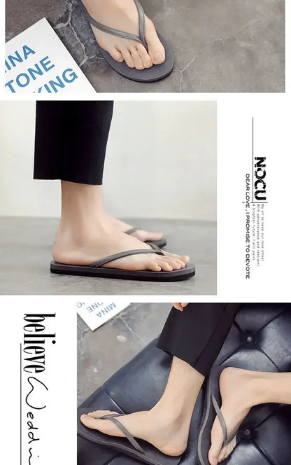 Men's anti slip flip flops, new couple's slippers for summer wear, durable leather, simple and fashionable beach shoes