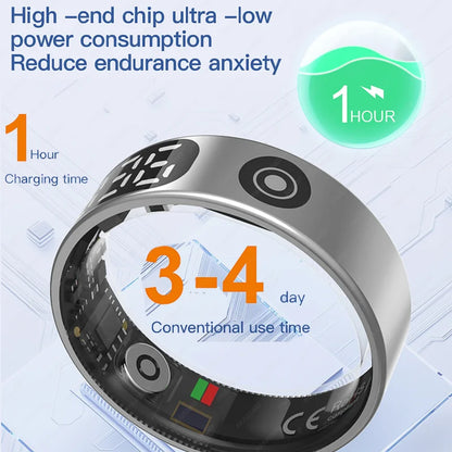 2026 New Smart Ring 5ATM Waterproof Bluetooth 5.1 Heart Rate Blood Oxygen Sleep Monitoring Men's and Women's Multi Sport Modes