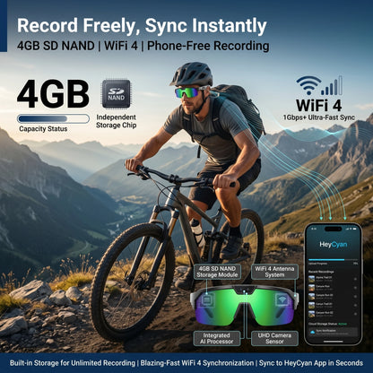 Smart Glasses with 4K HD Anti-Shake Camera & 3D Stereo Speakers Polarized UV400 Sport Sunglasses Bluetooth AI Outdoors Video POV