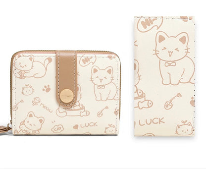 Cute Cat Coin Purse Women Fashion Short Wallet PU Leather Large Capacity Wallet Lightweight ID Card Holder Travel Cash Coin Bag