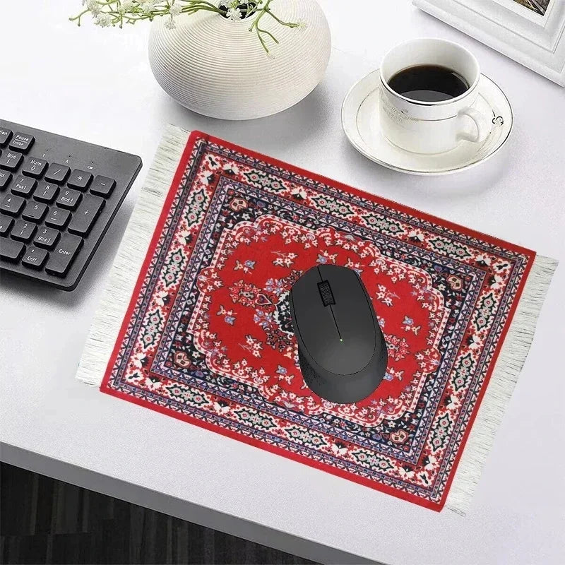 Woven flower Persian carpet small coaster wholesale merchants cheap mouse pad desk mat retro style rubber non-slip computer mats