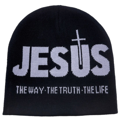 Jacquard Alphabet JESUS  Knit Hat Autumn/Winter Outdoor Thermal Hat Unisex Pullover Hat