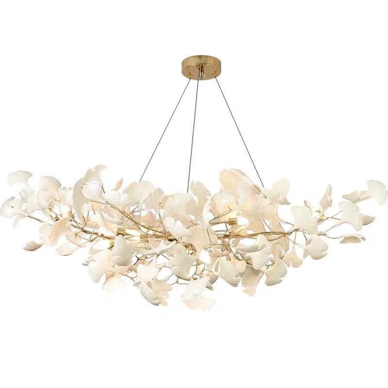 Modern Ceramics White Long Ginkgo Leaf LED Pendant Light Decoration Villa Living Room Ceiling Chandelier Indoor Hanging Lights