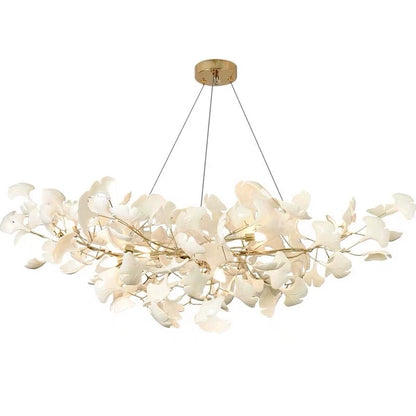 Modern Ceramics White Long Ginkgo Leaf LED Pendant Light Decoration Villa Living Room Ceiling Chandelier Indoor Hanging Lights