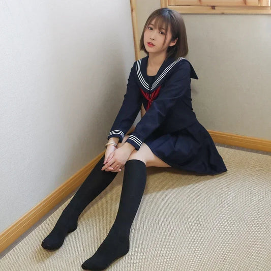 Basic style Japanese School Uniform College High School Girls Student Uniforms Sailor Suit White Tops Pleated Skirt Plus XXXXXL